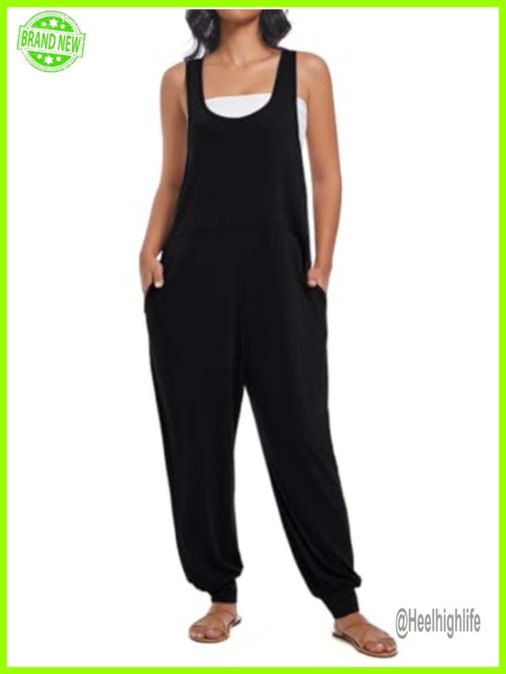 Women's Casual Loose Sleeveless Jumpsuit Harem Pants Overalls with Pockets